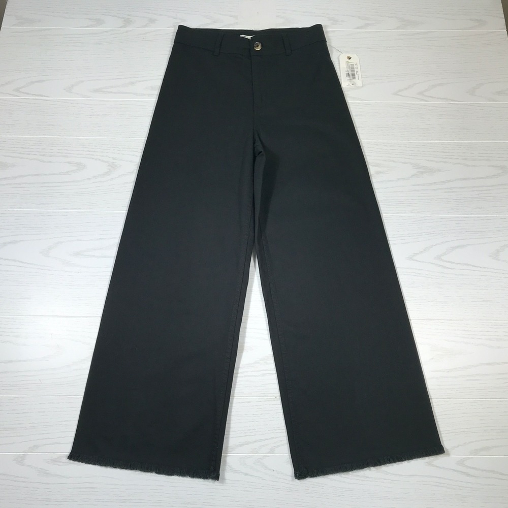 New Billabong Flare Jeans Women 28 Black High Rise Stretch Frayed Cotton Blend